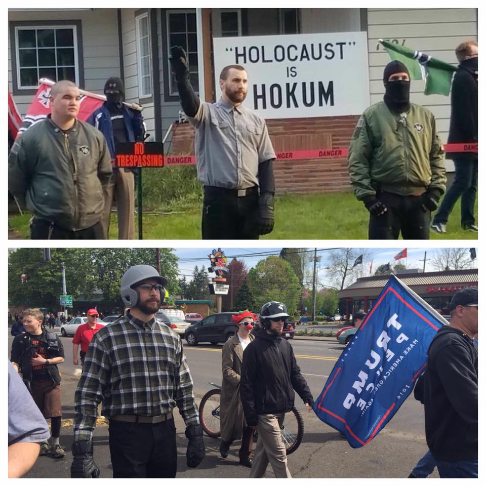 “Chad” throws a sieg heil at the home of nazi Jimmy Marr in Springfield OR on 4/24