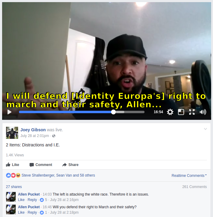 Joey Gibson promises to defend Identity Europa