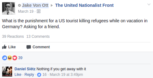 Jacob Ott fantasizes about murdering refugees on his vacation in Germany.