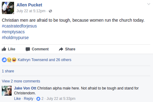 Jacob Ott validating the misogynist rhetoric of local white nationalist Allen Pucket