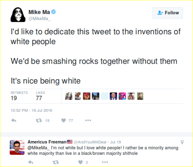 Mahoney engages in the discourse of White Pride