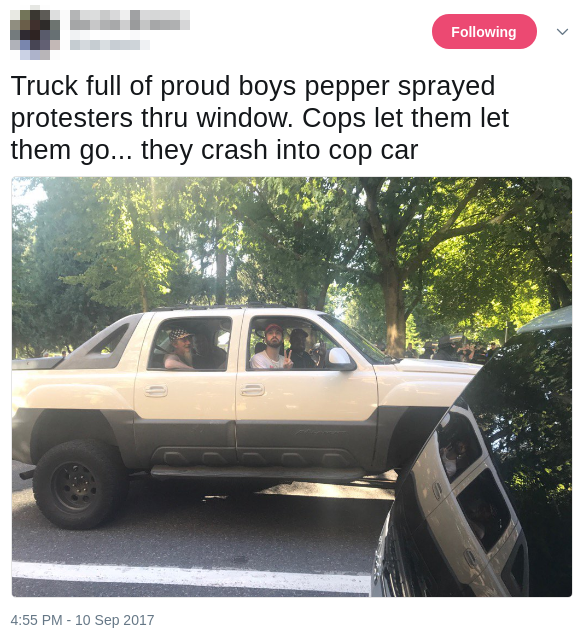Proud Boy truck crashes into cop car after Patriot Prayer rally