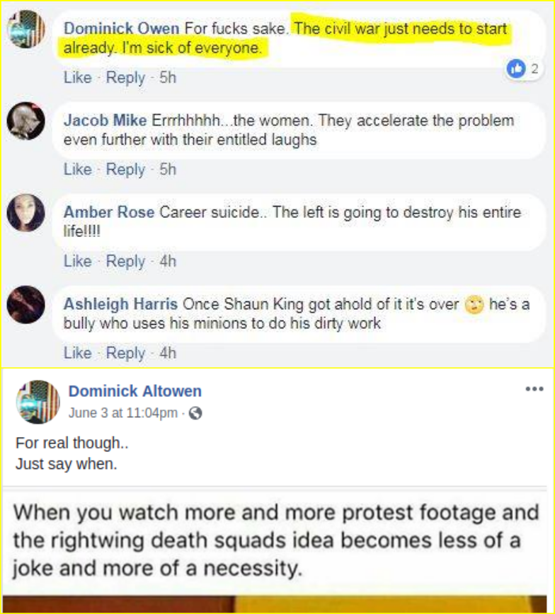 Dominick Owen expresses his desire for right wing murder