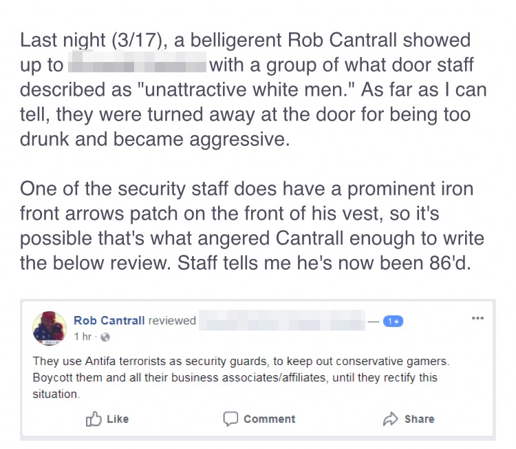 Rob Cantrall allegedly harasses people working at a bar