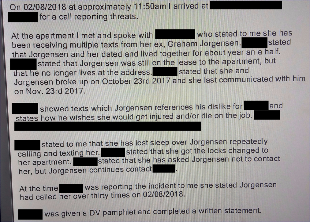 Graham Jorgensen has a history of domestic violence and cyber stalking