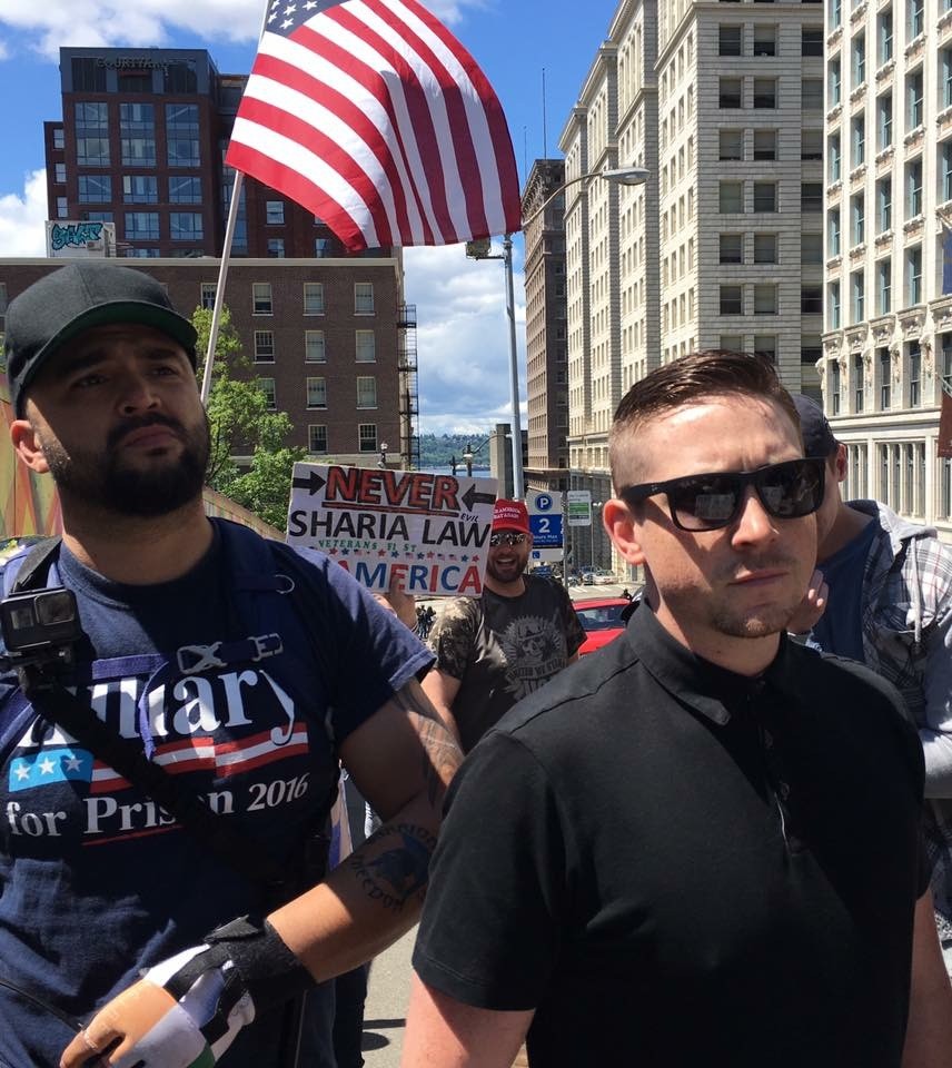 Nick Boling attends an Islamophobic rally with Patriot Prayer