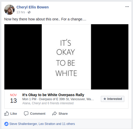 Patriot Prayer follower Cheryl Bowen asks people to attend a neo-nazi propaganda event on the anniversary of Mulugeta Seraw's death