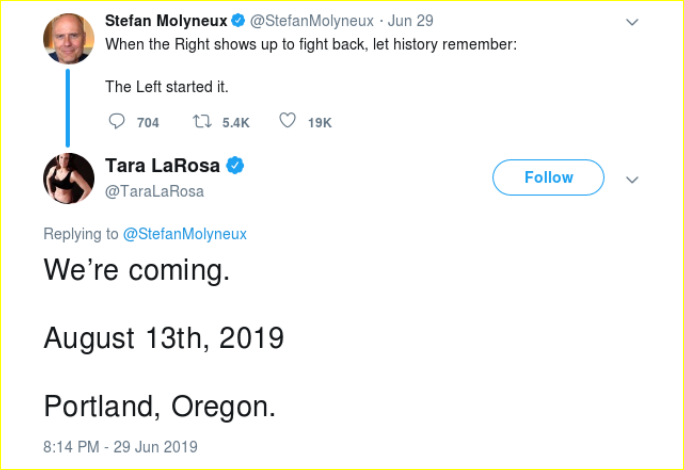 Tara LaRosa promotes Biggs fascist rally to a white nationalist