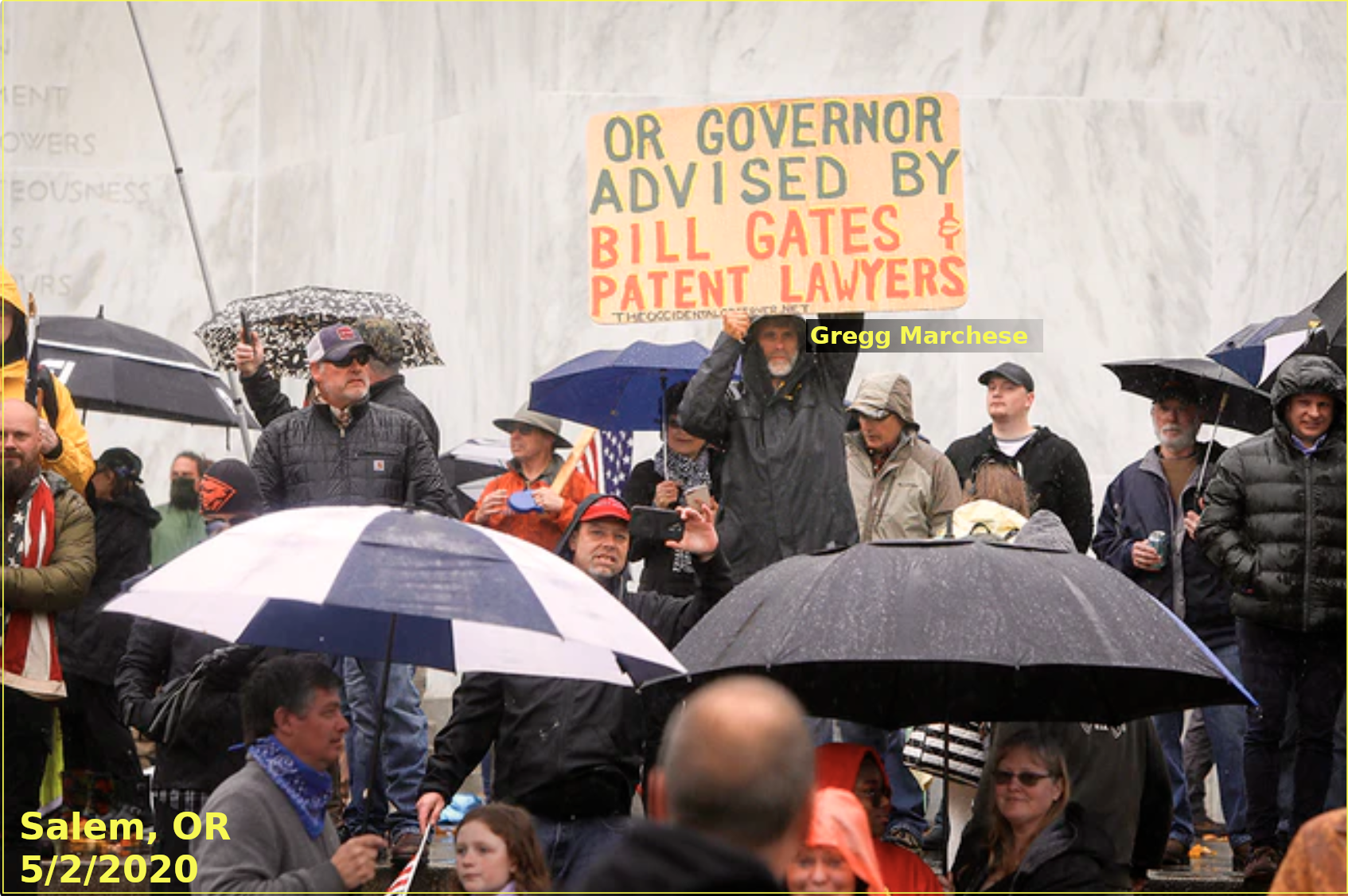 - IMAGE - Marchese at the Reopen Oregon rally w sign