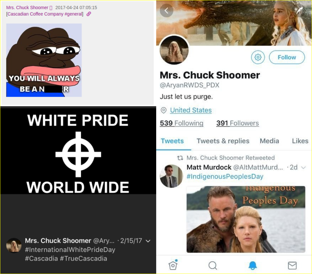 Racist posts by Mrs. chuck Schoomer