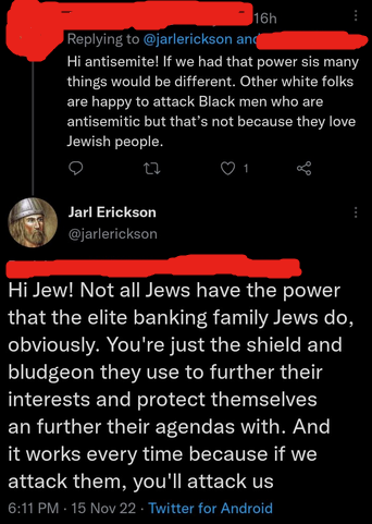 Screenshot of an antisemitic tweet by Erick
