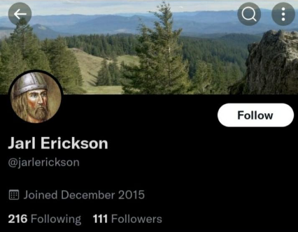 Screenshot of Erick's Twitter profile for the account Jarl Erickson