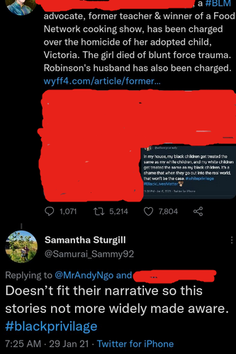 Racist tweet from Samantha in response to a tweet from Andy Ngo