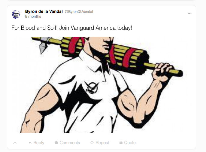 Byron De La Vandal encourages his followers to join Vanguard America