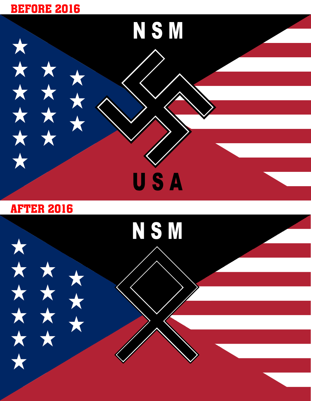 in 2016, the National Socialist Movement changed their logo from the swastika to the Odal rune in an attempt to broaden the appeal of their nazi politics