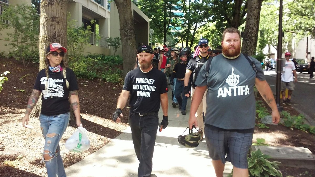 Proud Boy JD Stockton attends a Patriot Prayer hate rally