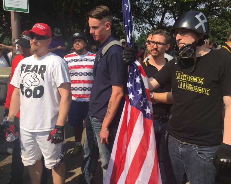 Jacob Ott with other white supremacists at Joey Gibson's August 6 rally.