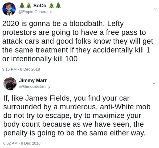 Matt Blais and his fellow CCC participant, aging neo-Nazi performance artist Jimmy Marr, suggest that Fields' conviction justifies murdering anti-racists with cars