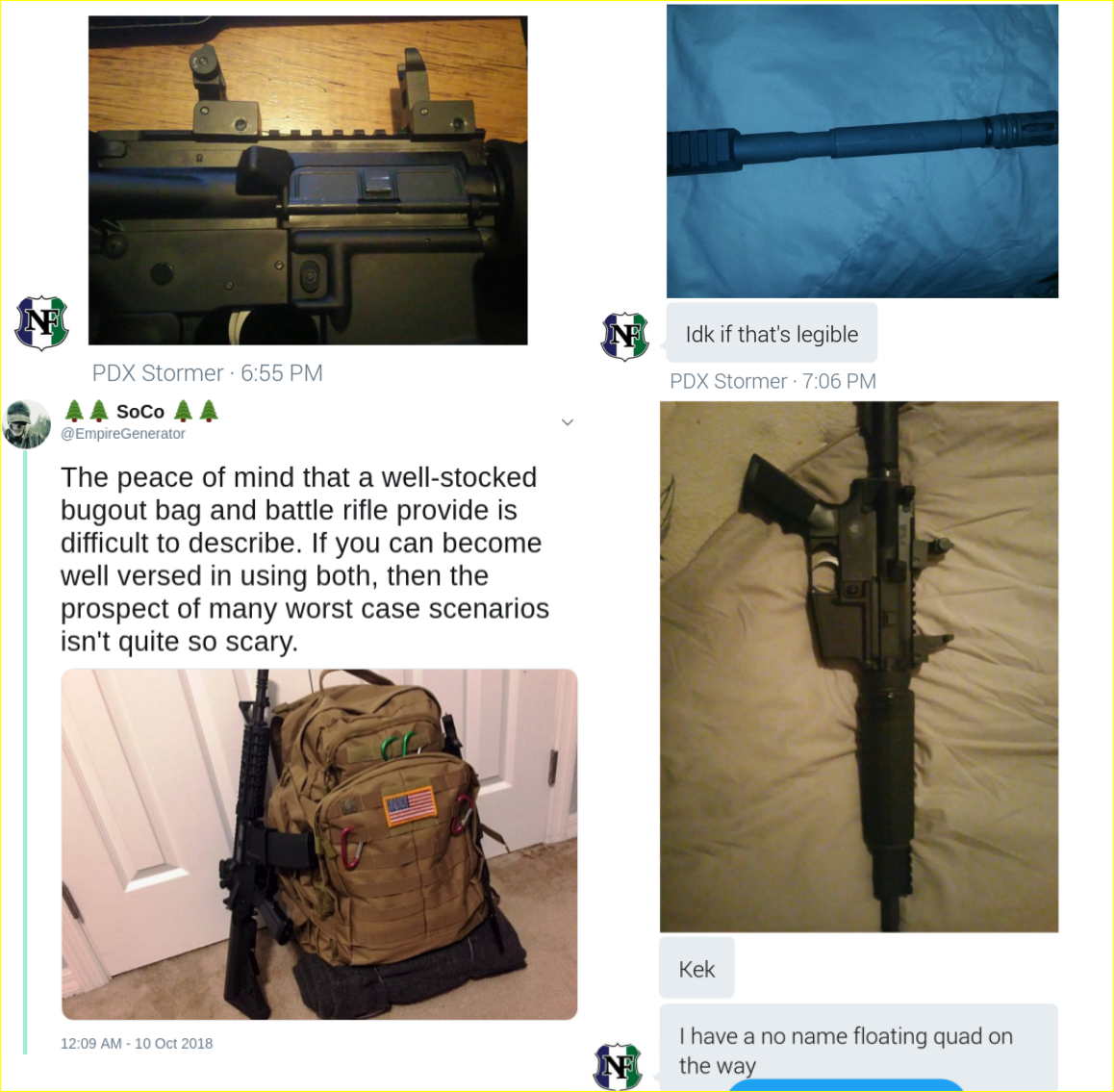 Blais shares images of his firearms and 'bugout bag' with fellow white supremacists
