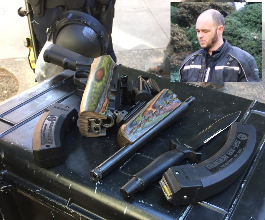 Weapons brought by Jay Bishop to a Patriot Prayer rally.