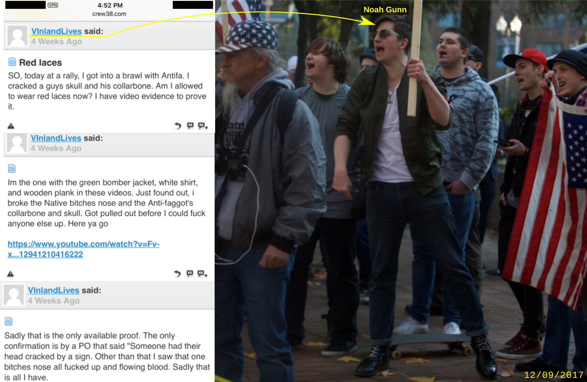 Noah Gunn brags about violence on a nazi website