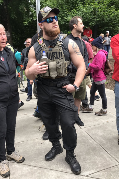 Ethan Nordean attends a Patriot Prayer hate rally