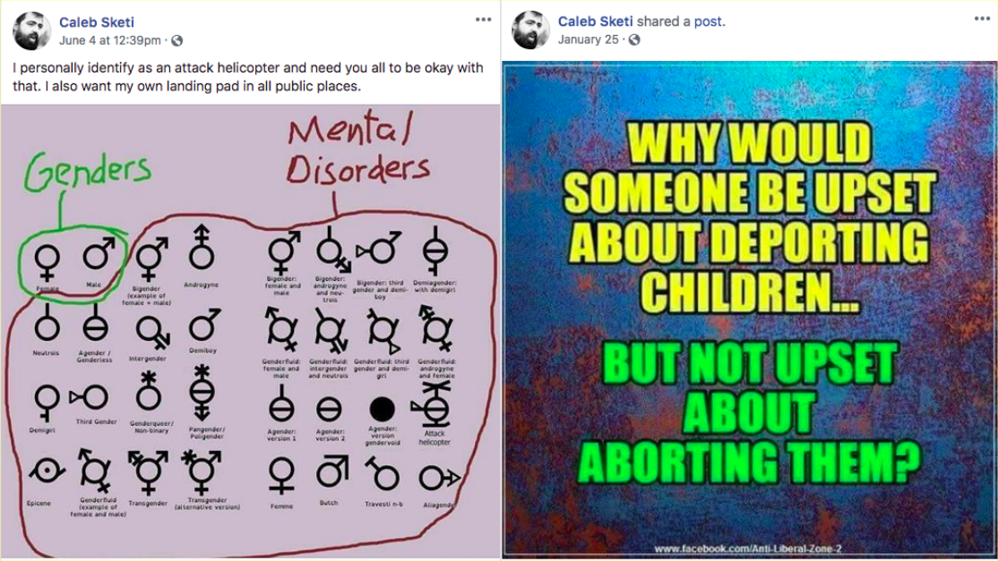 Caleb Stevens expresses transphobia and misogyny