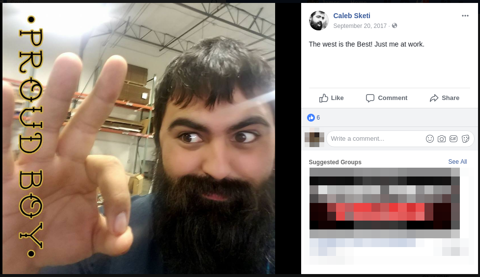 Caleb Stevens posts the Proud Boy White Nationalist dogwhistle