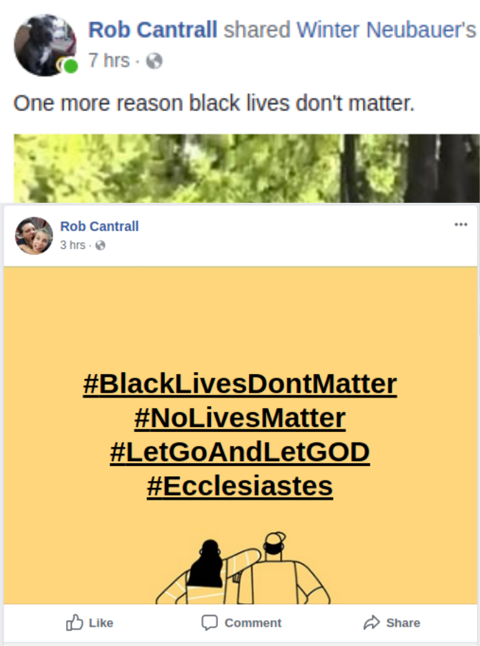 Rob Cantrall denigrates Black Lives Matter