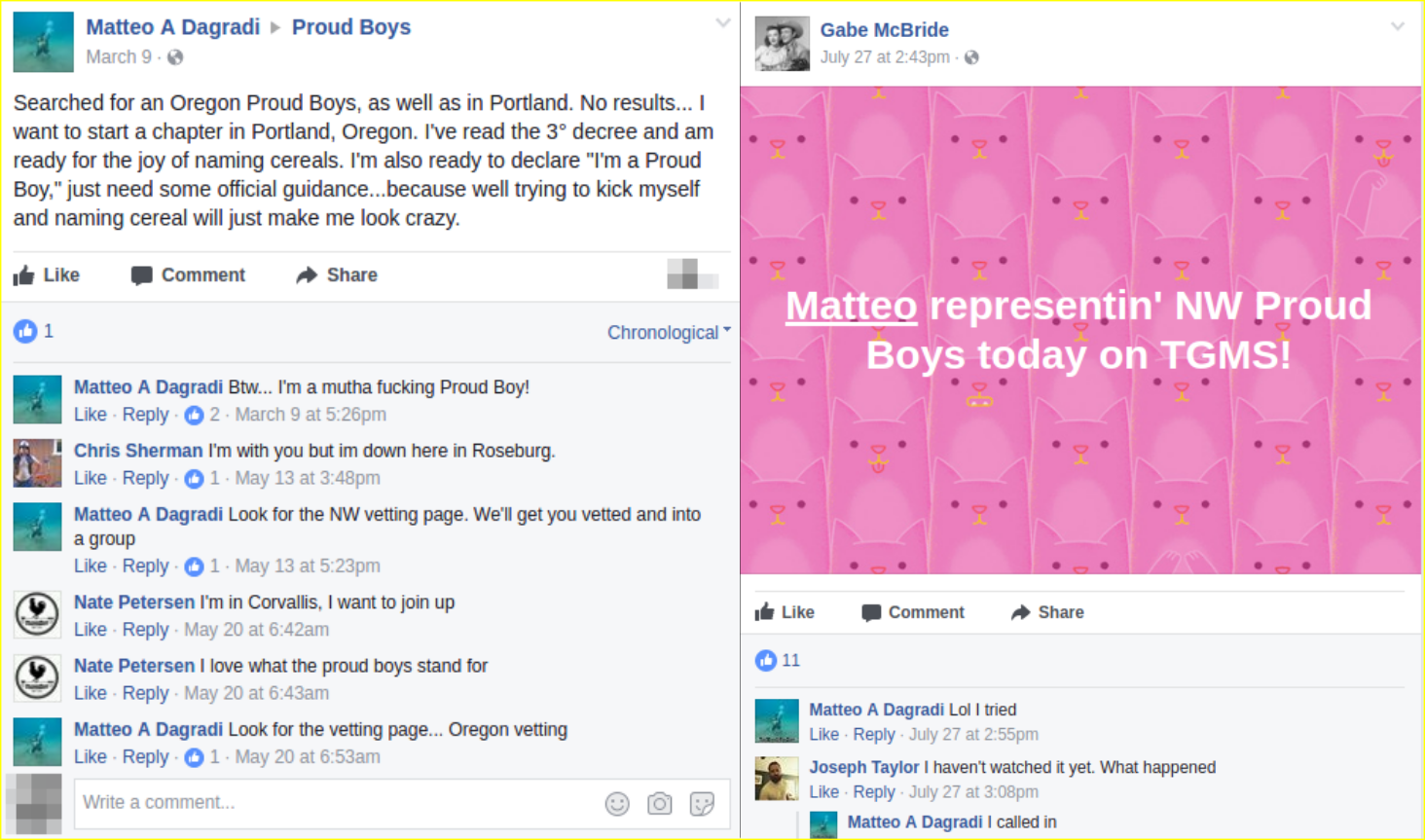Matteo Dagradi avows the Proud Boys hate group