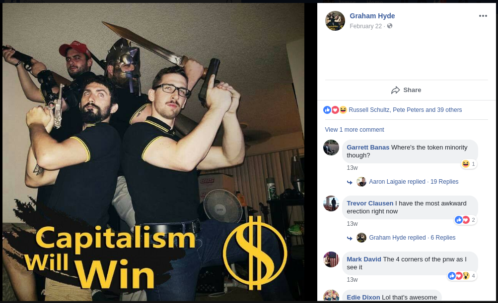 Matteo Dagradi poses with fellow members of the Proud Boys hate group
