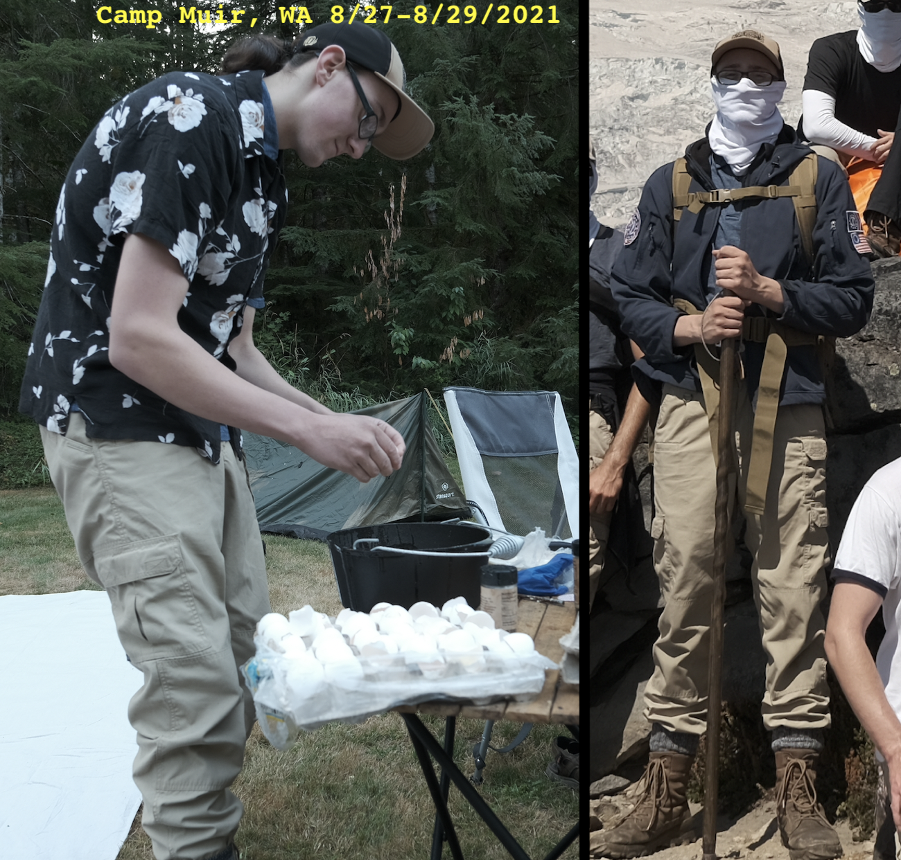 Photos of Richard James Flannery participating in a Patriot Front hike in August 2021