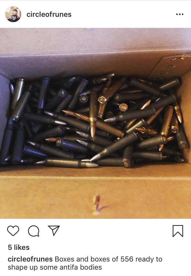 Schomaker describes his box of bullets as being for antifa