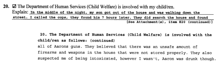 court documents pertaining to child negligence and weapons improperly stored by Schomaker